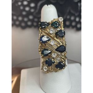 Custom 14k yellow gold diamond sapphire ring